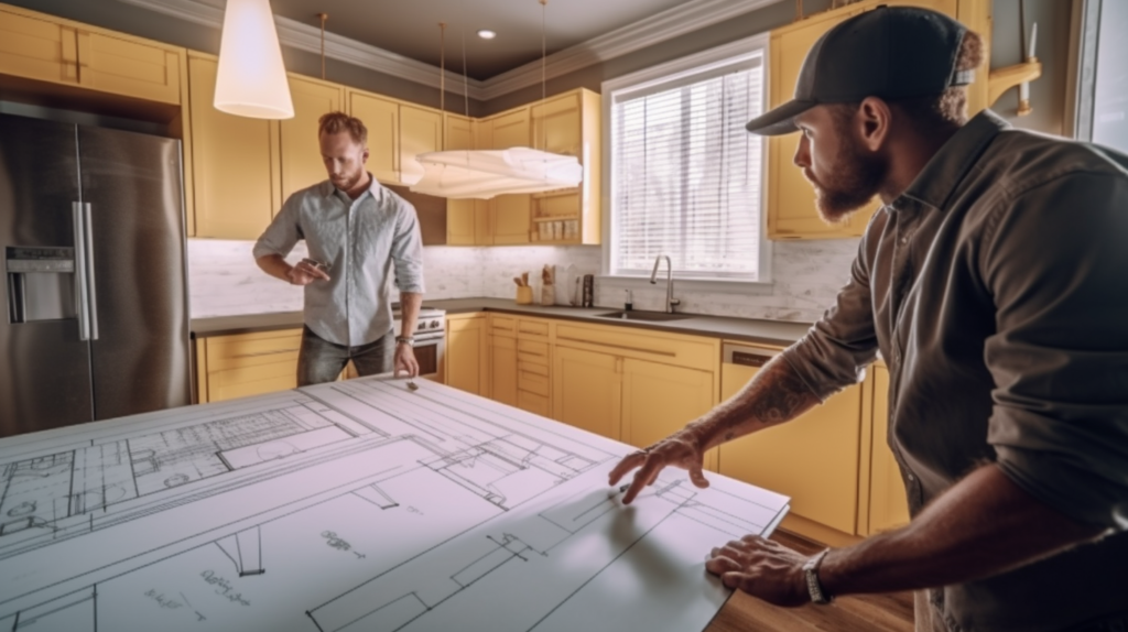 Two men discussing home renovation plans